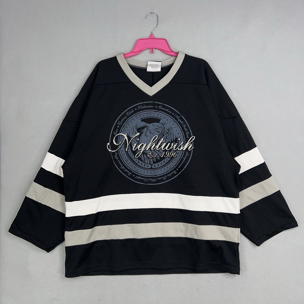 Vintage Nightwish Jersey Mens Large Black Metal Band Tee Hockey Tour Concert